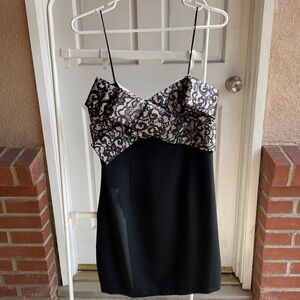 Marchesa Notte Black and White Lace Cocktail Dress